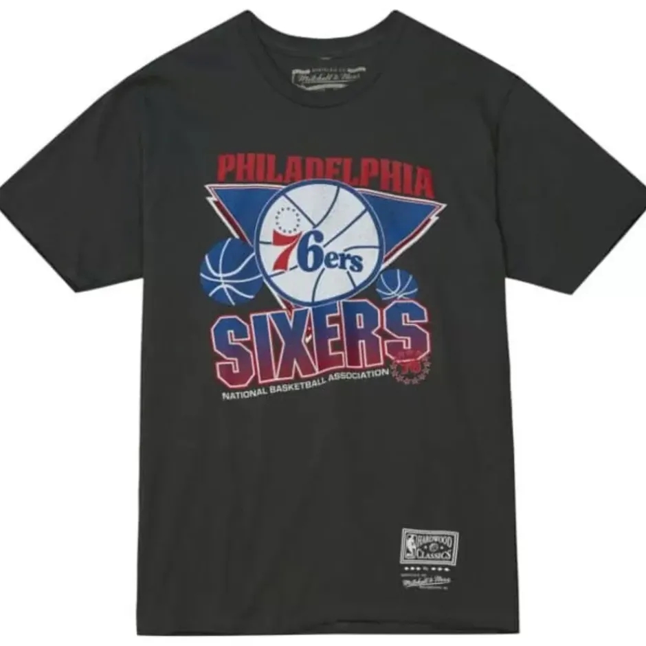 Men Mitchell & Ness T-Shirts & Tops-Vintage Cracked Tee Philadelphia 76Ers