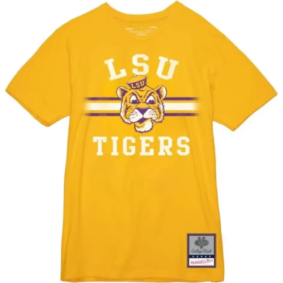 Men Mitchell & Ness T-Shirts & Tops-Vintage Stripes Tee Louisiana State University