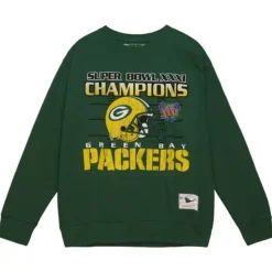 Men Mitchell & Ness Hoodies & Sweatshirts-Vtg Super Bowl Crew Green Bay Packers