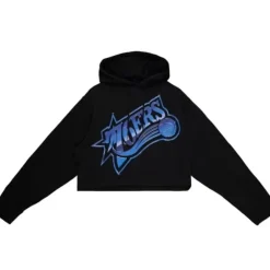 Woman Mitchell & Ness Hoodies & Sweatshirts-Womens Big Face 4.0 Crop Hoodie Philadelphia 76Ers