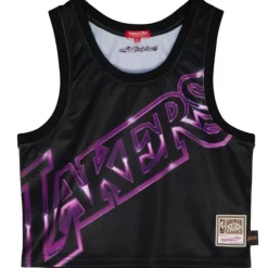 Woman Mitchell & Ness T-Shirts & Tops-Womens Big Face 4.0 Crop Tank Los Angeles Lakers