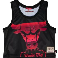 Woman Mitchell & Ness T-Shirts & Tops-Womens Big Face 4.0 Crop Tank Chicago Bulls