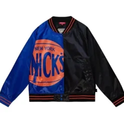 Woman Mitchell & Ness Jackets & Outerwear-Womens Big Face Satin Jacket 5.0 New York Knicks