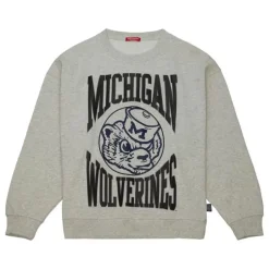Men Mitchell & Ness Hoodies & Sweatshirts-Women'S Logo Lightweight Crew 3.0 University Of Michigan