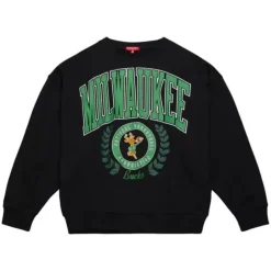 Woman Mitchell & Ness Hoodies & Sweatshirts-Womens Logo Lt Crew 2.0 Milwaukee Bucks
