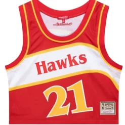 Woman Mitchell & Ness T-Shirts & Tops-Womens N&N Crop Tank Atlanta Hawks 1986 Dominique Wilkins