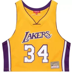 Woman Mitchell & Ness T-Shirts & Tops-Womens N&N Crop Tank Los Angeles Lakers 1999 Shaquille O'Neal