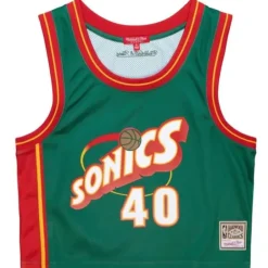 Woman Mitchell & Ness T-Shirts & Tops-Womens N&N Crop Tank Seattle Supersonics 1995 Shawn Kemp