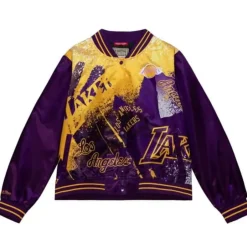 Woman Mitchell & Ness Jackets & Outerwear-Womens Satin Jacket 3.0 Los Angeles Lakers