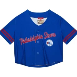 Woman Mitchell & Ness T-Shirts & Tops-Women'S Ss Button Crop Philadelphia 76Ers