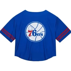 Woman Mitchell & Ness T-Shirts & Tops-Women'S Ss Button Crop Philadelphia 76Ers