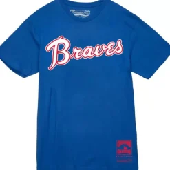 Men Mitchell & Ness T-Shirts & Tops-Wordmark 2 Tee Atlanta Braves