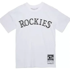 Men Mitchell & Ness T-Shirts & Tops-Wordmark 2 Tee Colorado Rockies