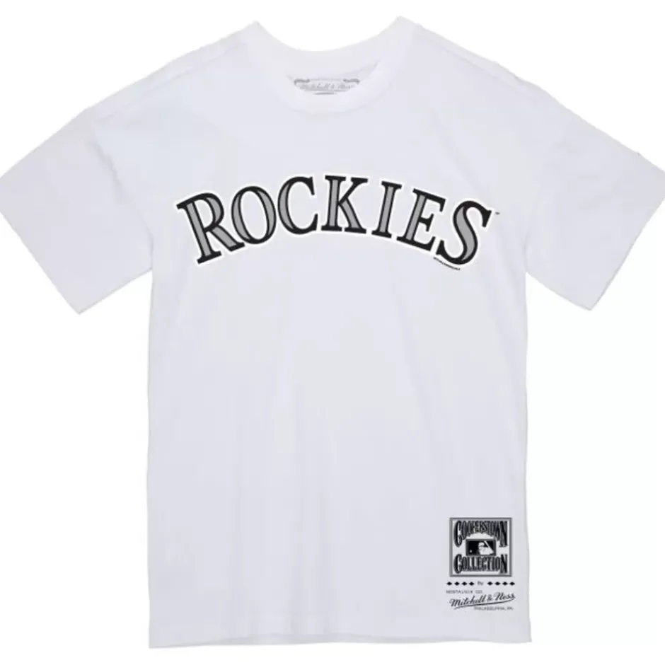 Men Mitchell & Ness T-Shirts & Tops-Wordmark 2 Tee Colorado Rockies