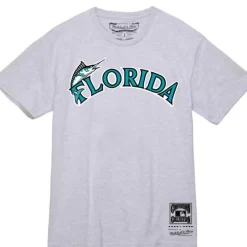 Men Mitchell & Ness T-Shirts & Tops-Wordmark 1 Tee Florida Marlins