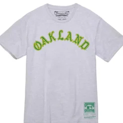 Men Mitchell & Ness T-Shirts & Tops-Wordmark 1 Tee Oakland Athletics