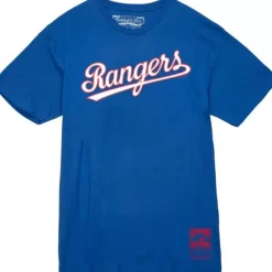 Men Mitchell & Ness T-Shirts & Tops-Wordmark 2 Tee Texas Rangers